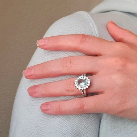 Charm Silver Designer Blue/White Diamond Ring - Picture 2 of 9